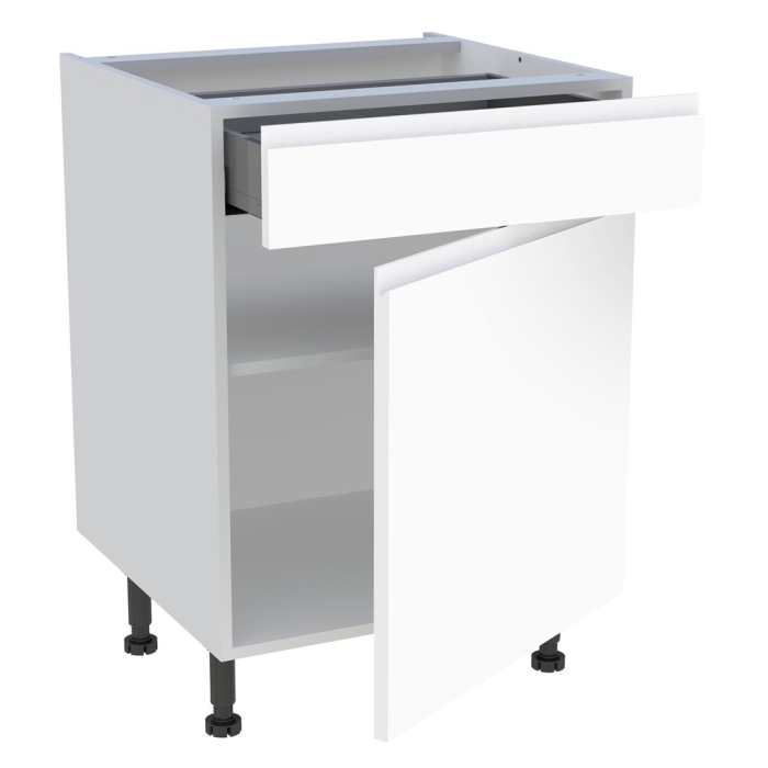 Meuble bas cuisine 1 porte, 1 tiroir H. 87 cm x L. 60 cm - Blanc mat sans poignée