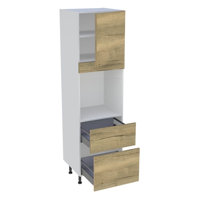 Colonne cuisine 1 porte, 2 casseroliers H. 216,6 cm x L. 60 cm - CF1P2C60 - Chêne structuré
