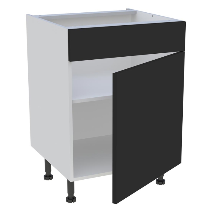 Meuble bas cuisine 1 porte, 1 faux tiroir H. 87 cm x L. 60 cm - Noir mat