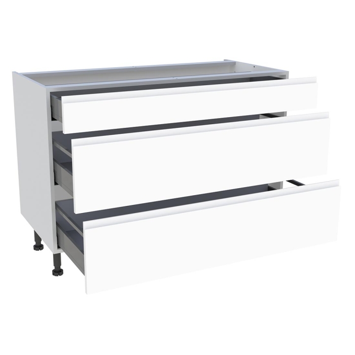 Meuble bas cuisine 1 tiroir, 2 casseroliers H. 87 cm x L. 120 cm - Blanc mat sans poignée