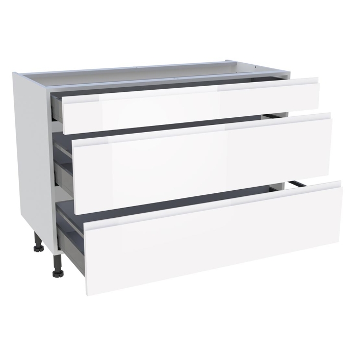 Meuble bas cuisine 1 tiroir, 2 casseroliers H. 87 cm x L. 120 cm - Blanc brillant sans poignée
