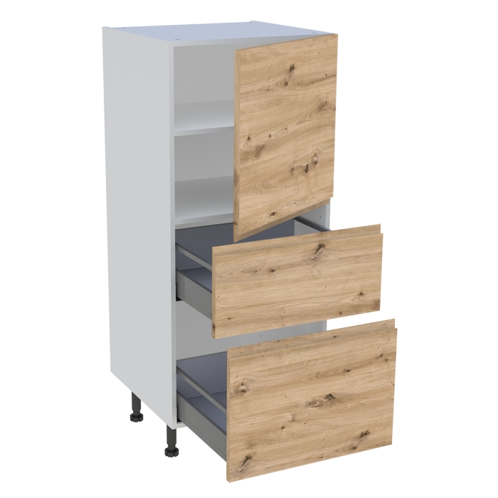 Demi colonne cuisine 1 porte, 2 casseroliers H. 129,6 cm x L. 60 cm - Chêne naturel sans poignée