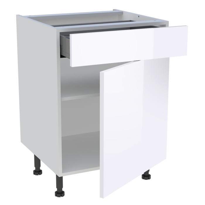Meuble bas cuisine 1 porte, 1 tiroir H. 87 cm x L. 60 cm - Blanc brillant