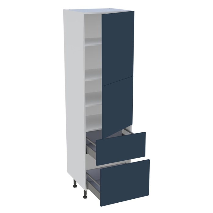 Colonne cuisine 2 portes, 2 casseroliers H. 216,6 cm x L. 60 cm - Bleu nuit mat