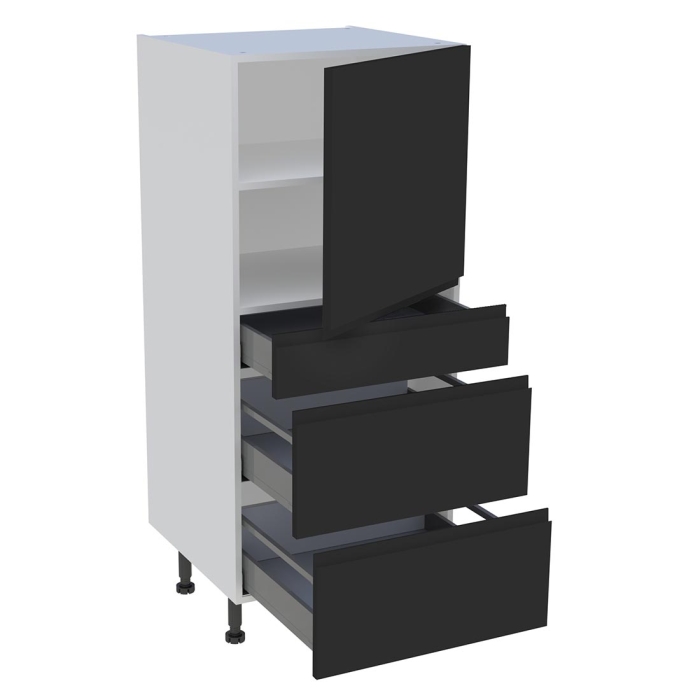 Demi colonne cuisine 1 porte, 1 tiroir, 2 casseroliers H. 129,6 cm x L. 60 cm - Noir mat sans poignée