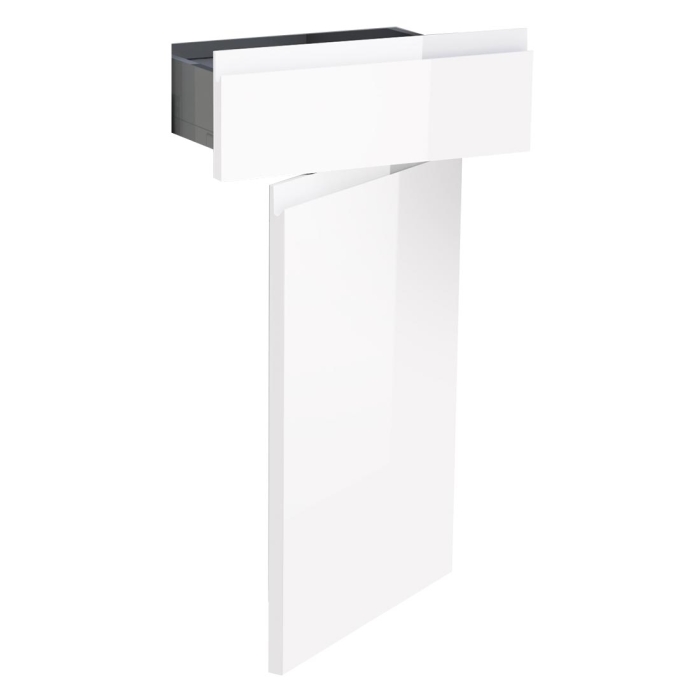 Kit façade meuble cuisine Blanc Brillant Sans Poignée 1 porte, 1 tiroir H. 71,7 cm L. 39,7 cm
