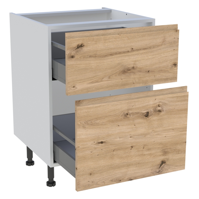 Meuble bas cuisine 2 casseroliers H. 87 cm x L. 60 cm - Chêne naturel sans poignée