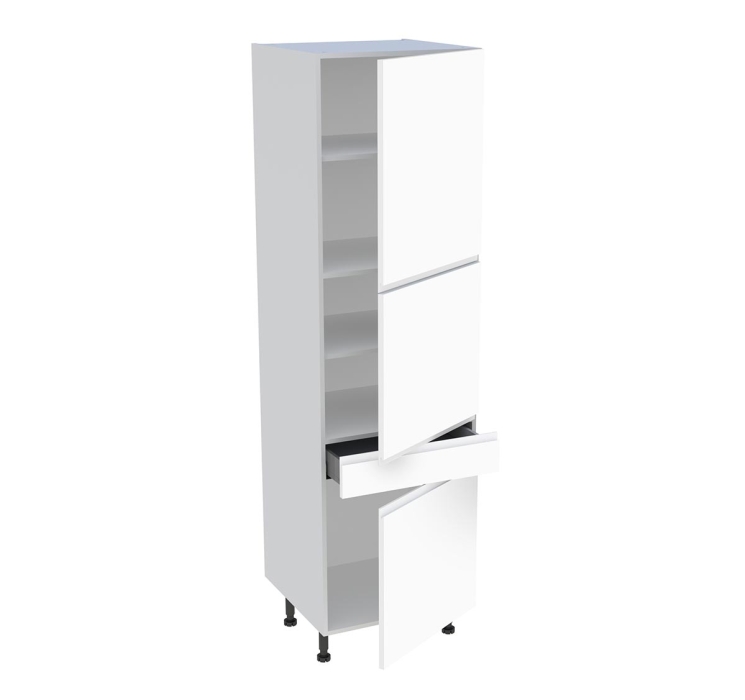 Colonne cuisine 3 portes, 1 tiroir H. 216,6 cm x L. 60 cm - Blanc mat sans poignée