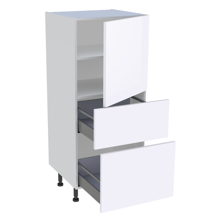 Demi colonne cuisine 1 porte, 2 casseroliers H. 129,6 cm x L. 60 cm - Blanc brillant