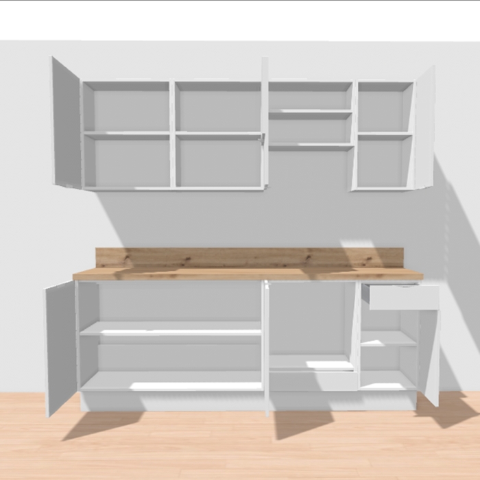 Cuisine complète Lin mat 220 cm avec meuble hotte
