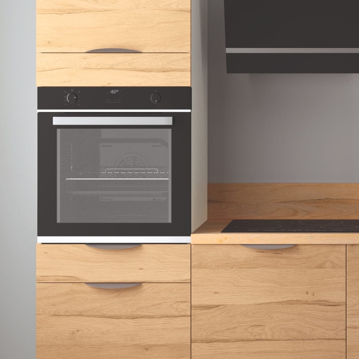 Cuisine complète Bois et Blanc mat 240 cm avec meuble colonne - Avec Plan de travail et Crédence