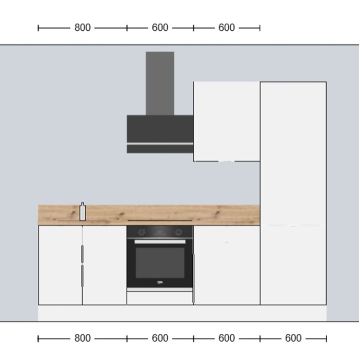 Cuisine complète Bois et Blanc mat 260 cm avec meuble colonne - Avec Plan de travail