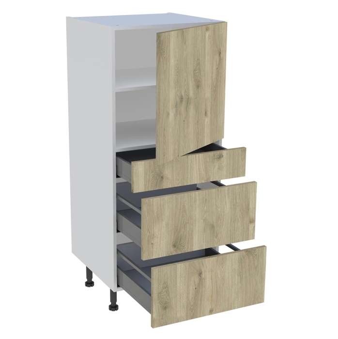 Demi colonne cuisine 1 porte, 1 tiroir, 2 casseroliers H. 129,6 cm x L. 60 cm - Chêne doré