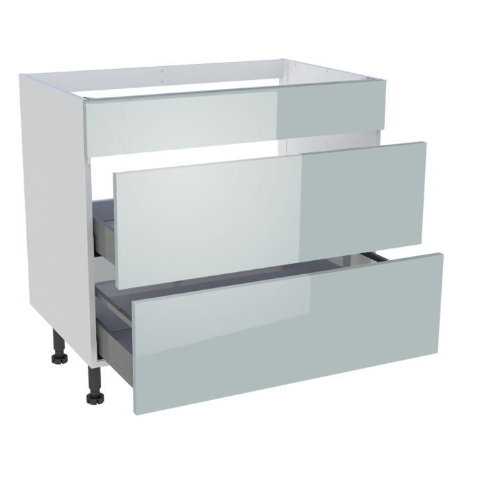 Meuble bas cuisson cuisine 1 faux tiroir, 2 casseroliers H. 87 cm x L. 90 cm - Gris cendre brillant