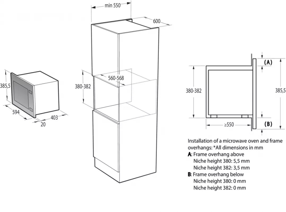Micro-ondes grill encastrable pour colonne - Hisense BIM325GI63DBG