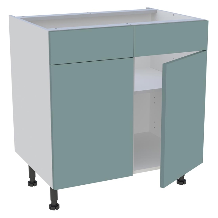 Meuble bas cuisine 2 portes, 2 faux tiroirs H. 87 cm x L. 80 cm - Vert opale mat