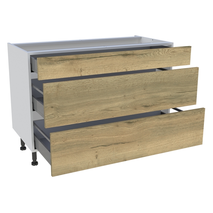 Meuble bas cuisine 1 tiroir, 2 casseroliers H. 87 cm x L. 120 cm - Chêne structuré