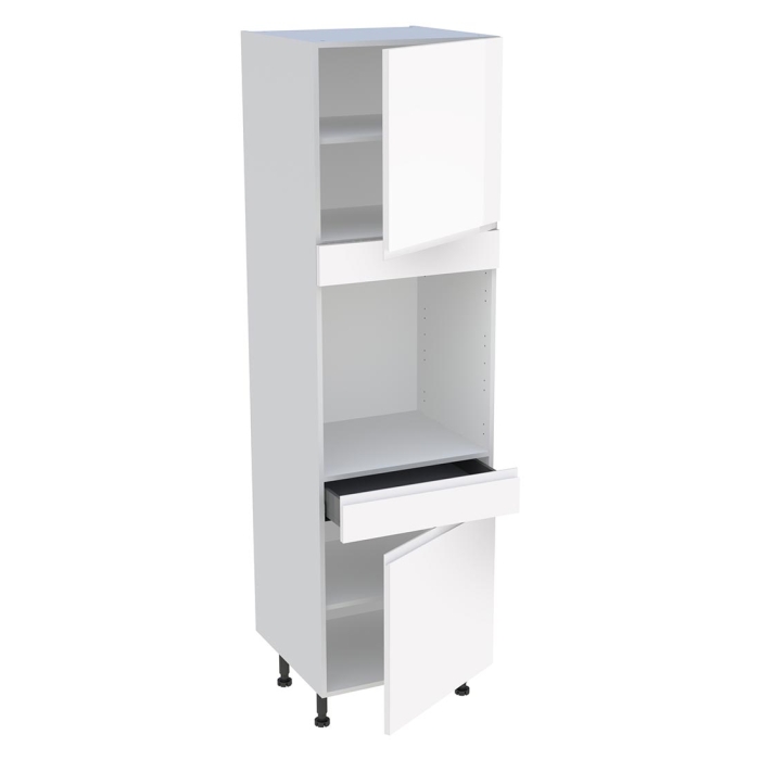 Colonne cuisine 2 portes, 1 tiroir H. 216,6 cm x L. 60 cm - Blanc brillant sans poignée