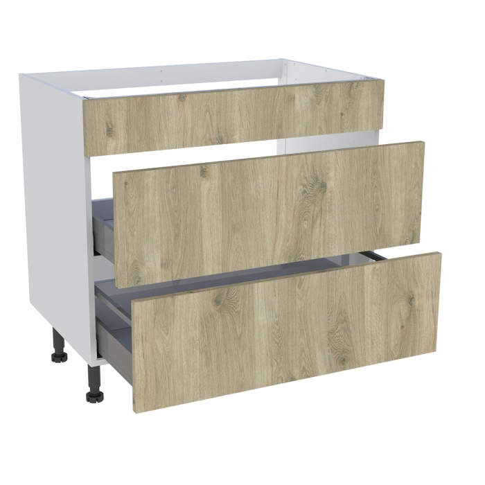 Meuble bas cuisson cuisine 1 faux tiroir, 2 casseroliers H. 87 cm x L. 90 cm - Chêne doré