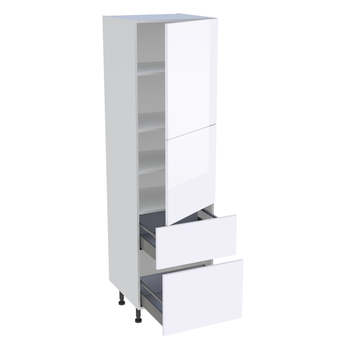 Colonne cuisine 2 portes, 2 casseroliers H. 216,6 cm x L. 60 cm - Blanc brillant