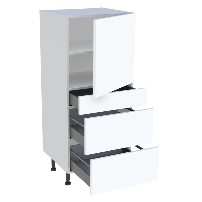 Demi colonne cuisine 1 porte, 1 tiroir, 2 casseroliers H. 129,6 cm x L. 60 cm - Blanc mat