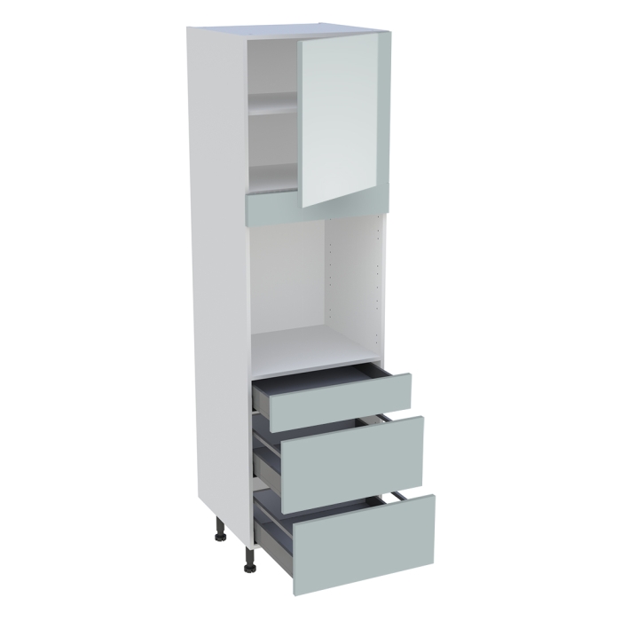 Colonne cuisine 1 porte, 1 tiroir, 2 casseroliers H. 216,6 cm x L. 60 cm - Gris cendre brillant