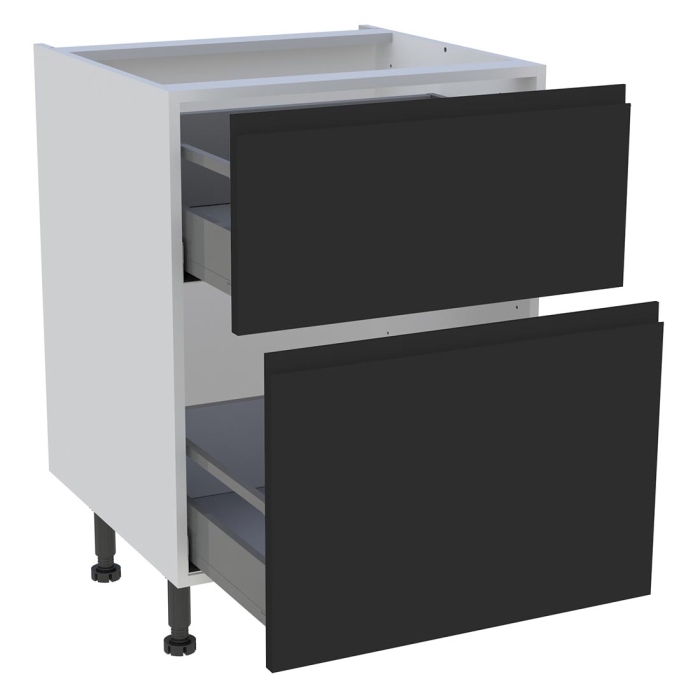 Meuble bas cuisine 2 casseroliers H. 87 cm x L. 60 cm - Noir mat sans poignée