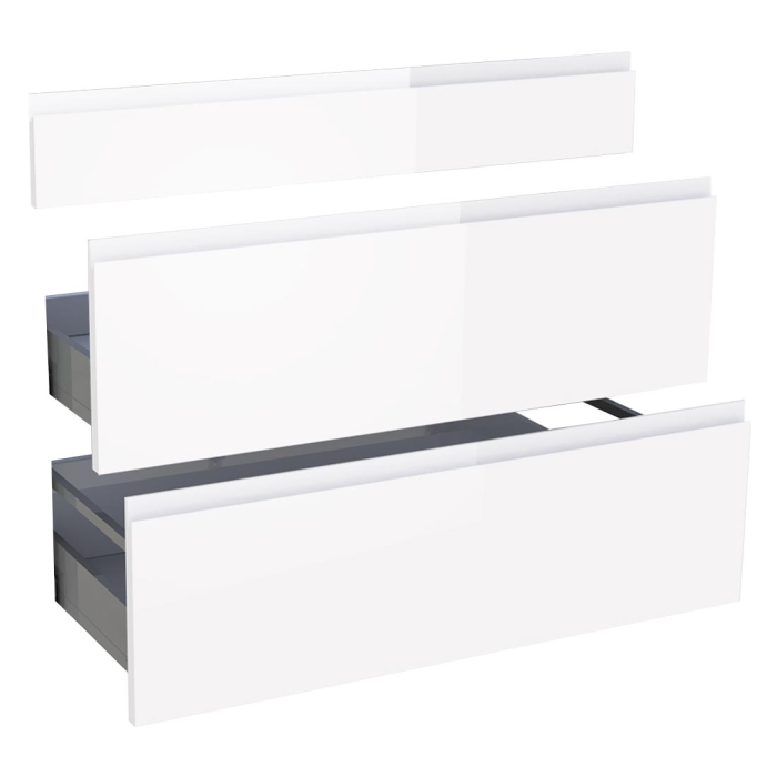 Kit façade meuble cuisine Blanc Brillant Sans Poignée 1 faux tiroir, 2 casseroliers H. 71,7 cm L. 89,7 cm