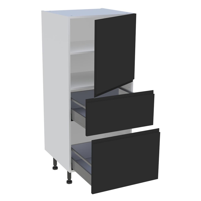 Demi colonne cuisine 1 porte, 2 casseroliers H. 129,6 cm x L. 60 cm - Noir mat sans poignée