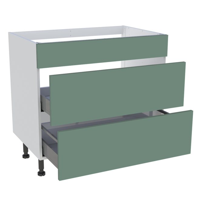 Meuble bas cuisson cuisine 1 faux tiroir, 2 casseroliers H. 87 cm x L. 90 cm - Vert sauge mat