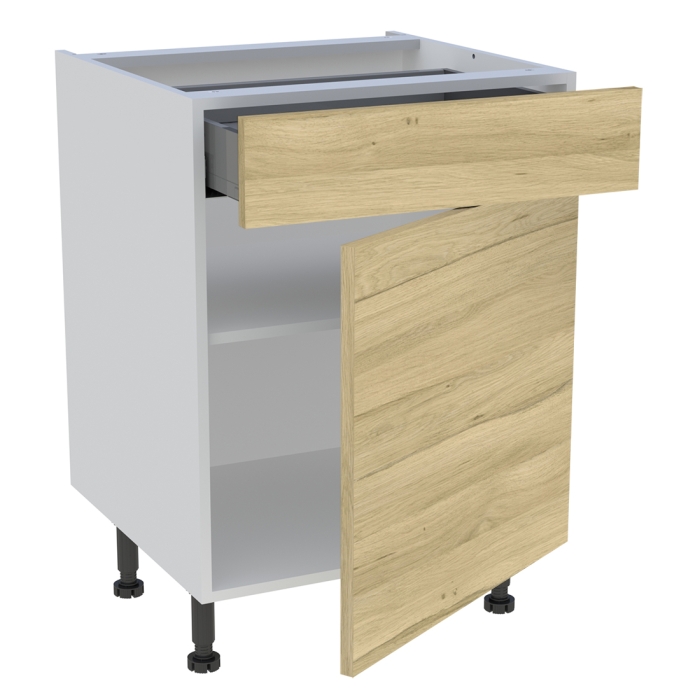 Meuble bas cuisine 1 porte, 1 tiroir H. 87 cm x L. 60 cm - Chêne clair