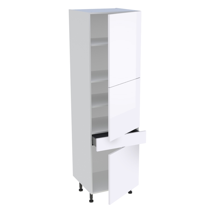 Colonne cuisine 3 portes, 1 tiroir H. 216,6 cm x L. 60 cm - Blanc brillant