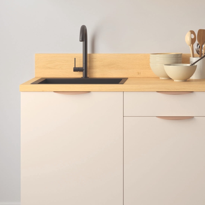 Cuisine complète Lin mat 180 cm avec meuble micro-ondes - Avec Plan de travail