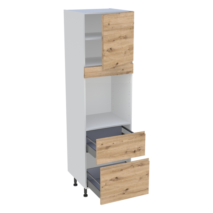 Colonne cuisine 1 porte, 2 casseroliers H. 216,6 cm x L. 60 cm - CF1P2C60 - Chêne naturel sans poignée