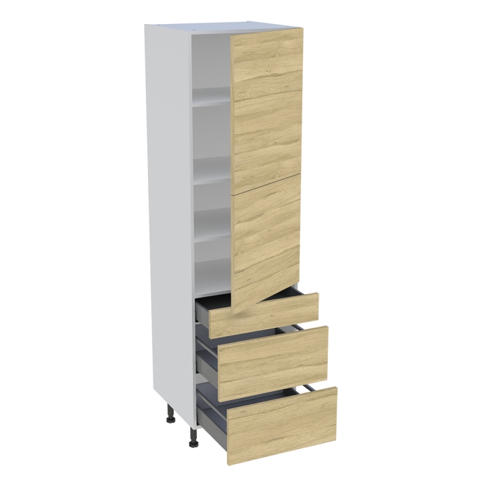 Colonne cuisine 2 portes, 1 tiroir, 2 casseroliers H. 216,6 cm x L. 60 cm - Chêne clair