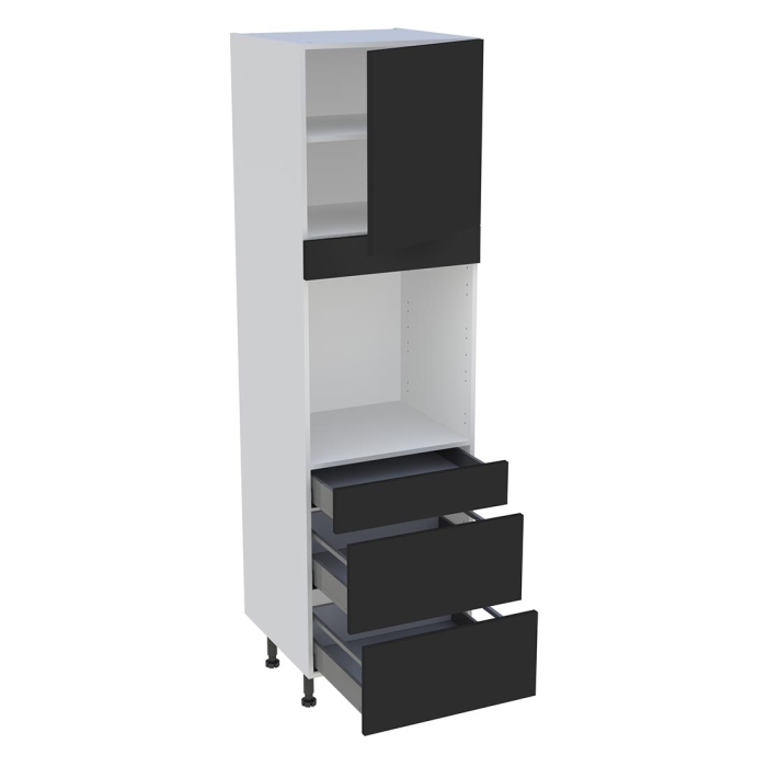 Colonne cuisine 1 porte, 1 tiroir, 2 casseroliers H. 216,6 cm x L. 60 cm - Noir mat