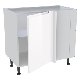 Meuble bas d'angle cuisine 1 porte H.87 cm x L. 90 cm - Blanc brillant sans poignée