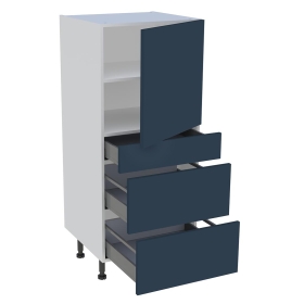 Demi colonne cuisine 1 porte, 1 tiroir, 2 casseroliers H.129,6 cm x L. 60 cm - Bleu nuit mat