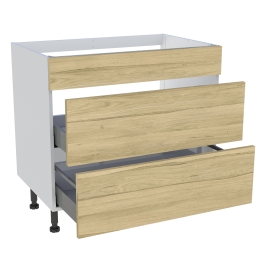 Meuble bas cuisson cuisine 1 faux tiroir, 2 casseroliers H. 87 cm x L. 90 cm - Chêne clair