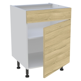 Meuble bas cuisine 1 porte, 1 faux tiroir H.87 cm x L. 60 cm - Chêne clair