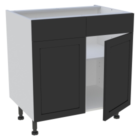 Meuble bas cuisine 2 portes, 2 faux tiroirs H.87 cm x L. 80 cm - Noir cadre
