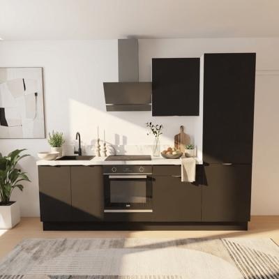 Cuisine complète Noir mat 260 cm avec meuble colonne
