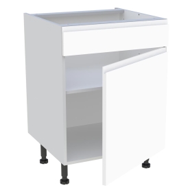 Meuble bas cuisine 1 porte, 1 faux tiroir H.87 cm x L. 60 cm - Blanc mat sans poignée
