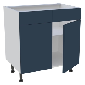 Meuble bas cuisine 2 portes, 2 faux tiroirs H.87 cm x L. 80 cm - Bleu nuit mat