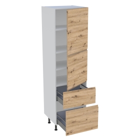 Colonne cuisine 2 portes, 2 casseroliers H.216,6 cm x L. 60 cm - Chêne naturel sans poignée