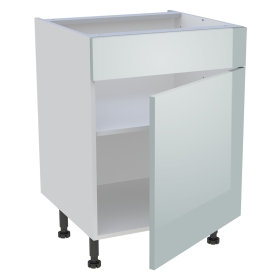 Meuble bas cuisine 1 porte, 1 faux tiroir H.87 cm x L. 60 cm - Gris cendre brillant