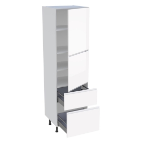 Colonne cuisine 2 portes, 2 casseroliers H.216,6 cm x L. 60 cm - Blanc brillant sans poignée