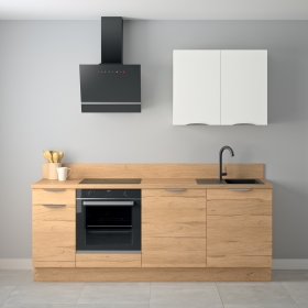 Cuisine complète Bois et Blanc mat 220 cm