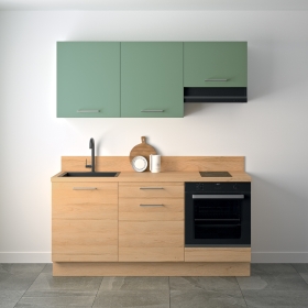 Cuisine complète Bois et Vert mat 180 cm avec meuble four