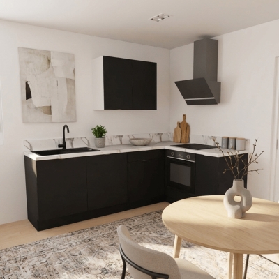 Cuisine complète en angle four à droite Noir mat 280 cm 